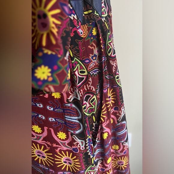 Anthropologie Carolina K Womens Silk Crepe Leather Tribal Averil Mini Dress Sz L - Picture 9 of 14